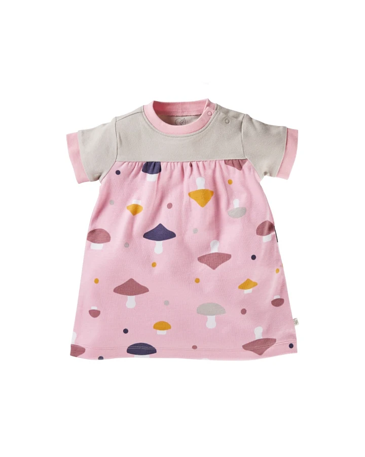 Baby Kleid Kurzarm Bio-Baumwolle Pilzparty rosa Gr.62/68