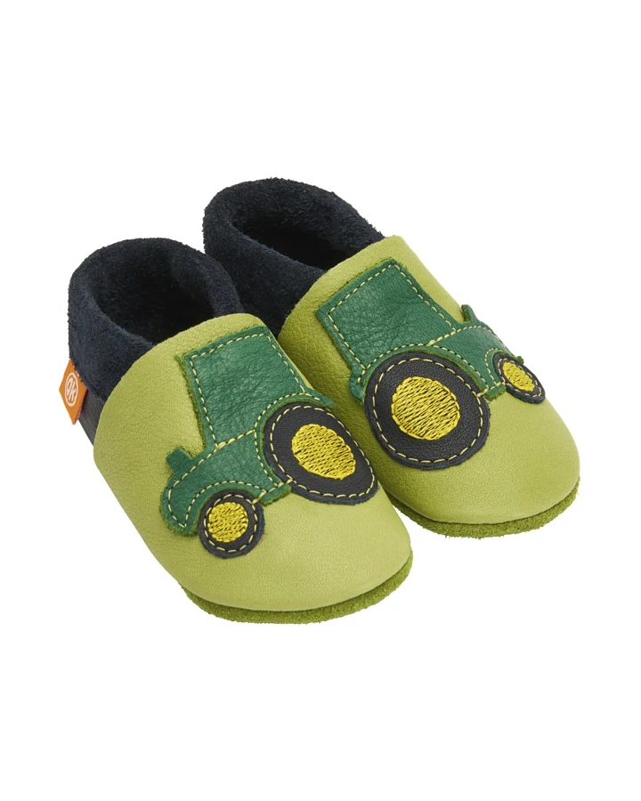 Kinder Lederpuschen Krabbelschuhe Bio-Leder "Traktor" Gr.24/25