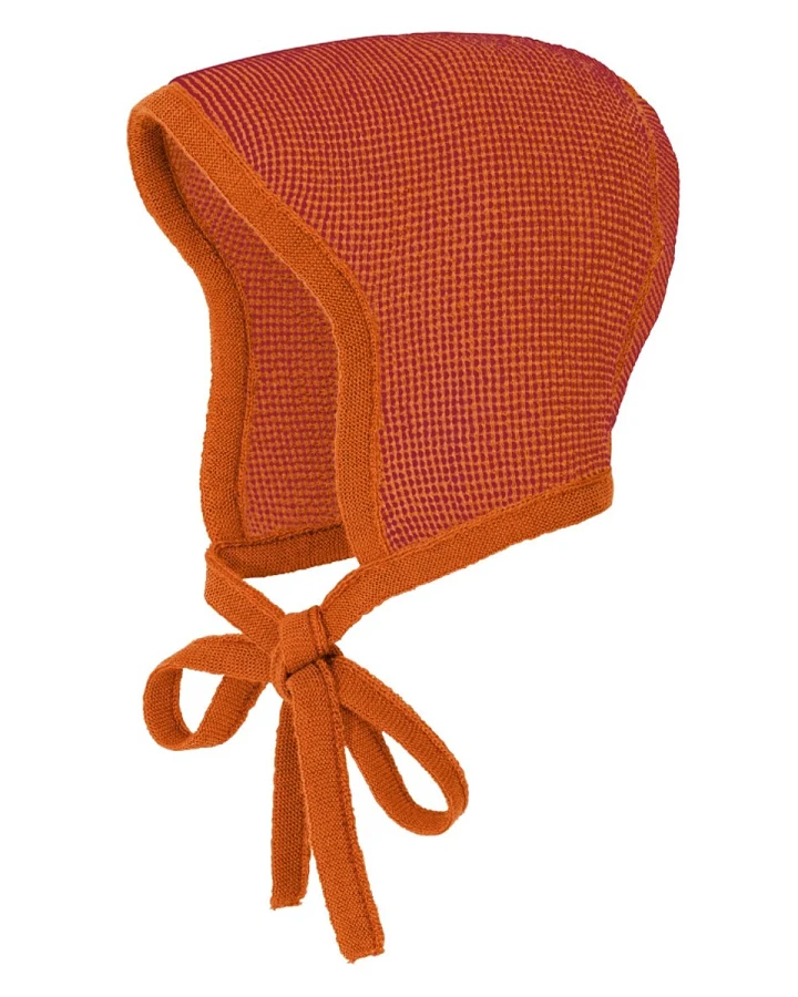 Disana Baby Strickmütze Bio-Merinowolle melange orange bordeaux Gr. 1 (ca. 42-46 cm für 3-6 Mon.)