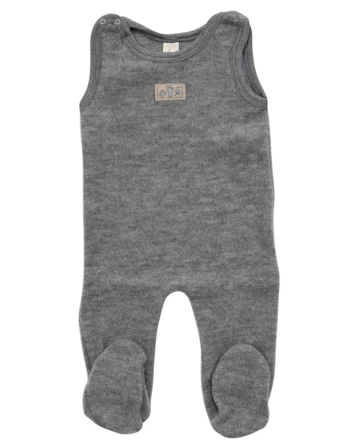 Lilano Baby Strampler mit Fuß Bio-Merinowolle Wollplüsch grau Gr.62