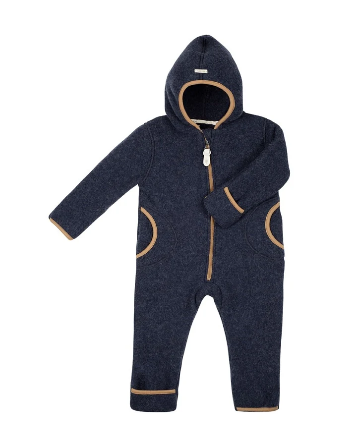 PURE PURE by Bauer Baby und Kinder Overall Kapuze Bio-Merinowolle Fleece blue ermine Gr.74/80