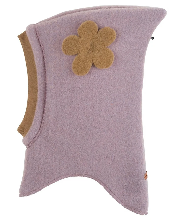 PURE PURE by Bauer Baby und Kinder Schlupfmütze Bio-Merinowolle Fleece mauve Blume Gr. 49/51