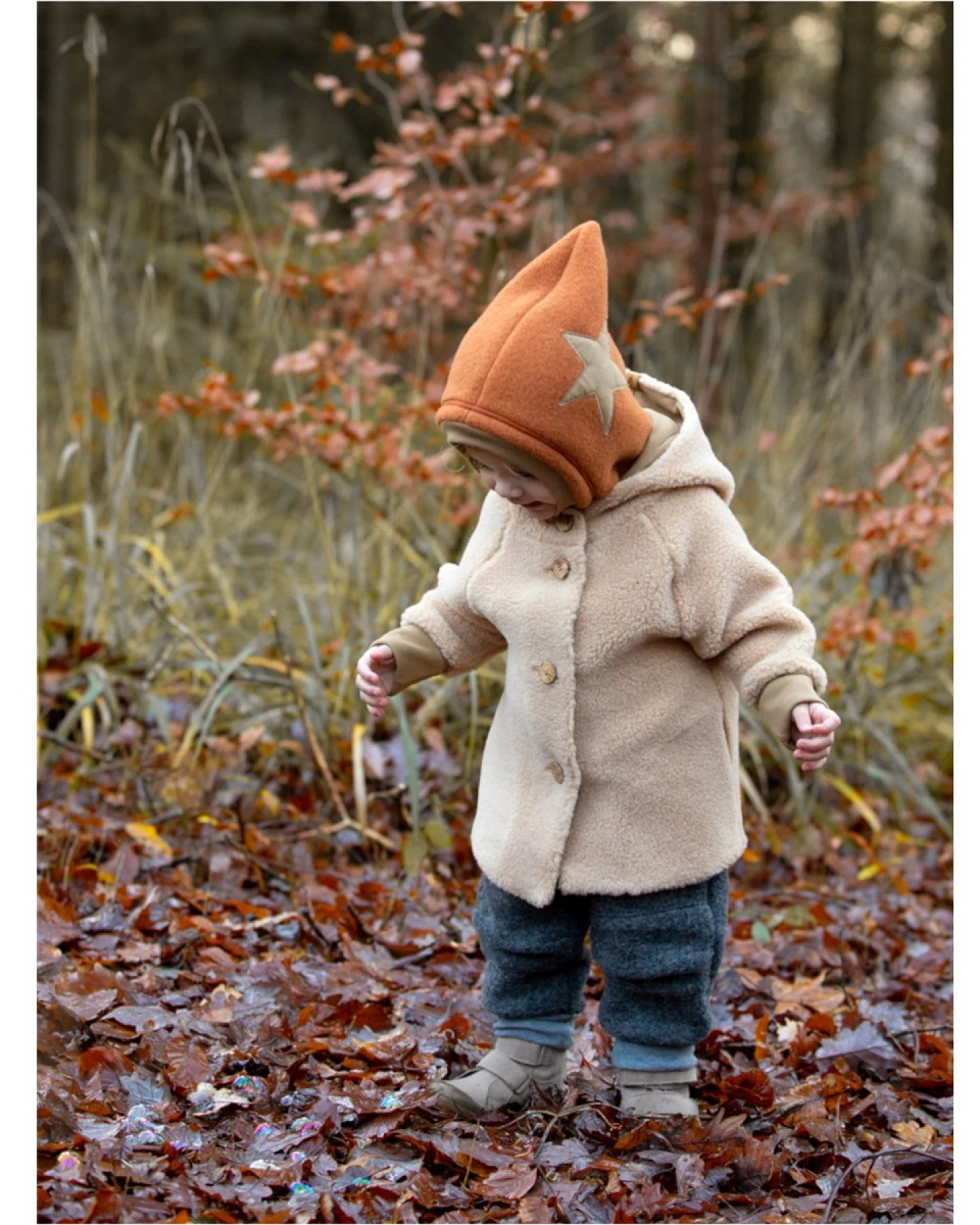 PURE PURE by Bauer Baby und Kinder Schlupfmütze Bio-Merinowolle Fleece karamel Stern Gr. 45/47 – Ansicht 2