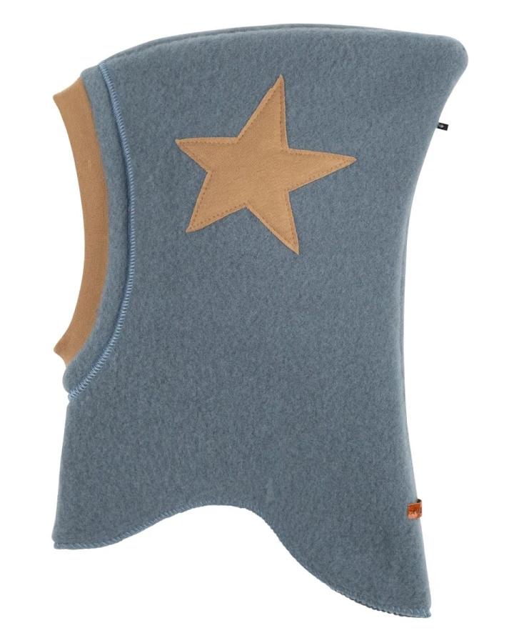 PURE PURE by Bauer Baby und Kinder Schlupfmütze Bio-Merinowolle Fleece storm blue Stern Gr. 49/51