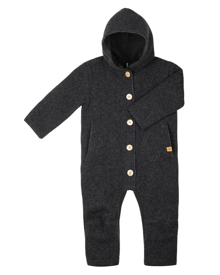 PURE PURE by Bauer Baby und Kinder Overall mit Kapuze Wollwalk anthrazit Gr.74/80