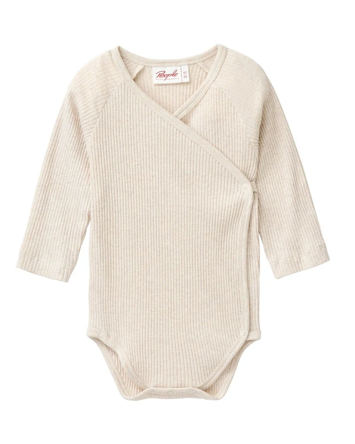 Produktseite: People Wear Organic Langarm-Wickelbody kitt mélange Gr. 62/68
