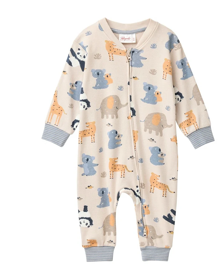 Produktseite: People Wear Organic Langarm-Overall Zoo sand Gr. 62/68