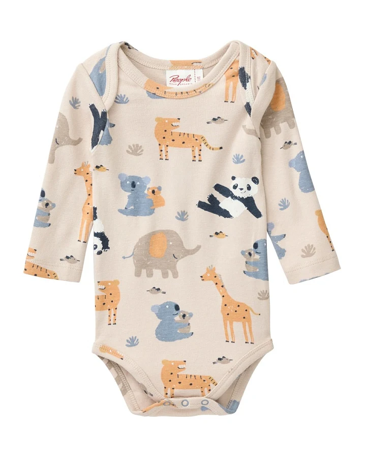 People Wear Organic Langarm-Body Zoo sand 74/80
