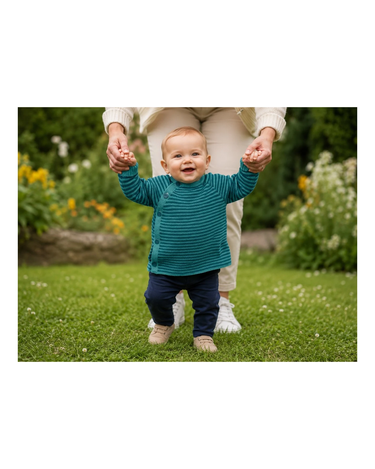 Baby Jacke Schlüttli Bio-Merinowolle karibik-geringelt Gr.50-56 – Ansicht 2
