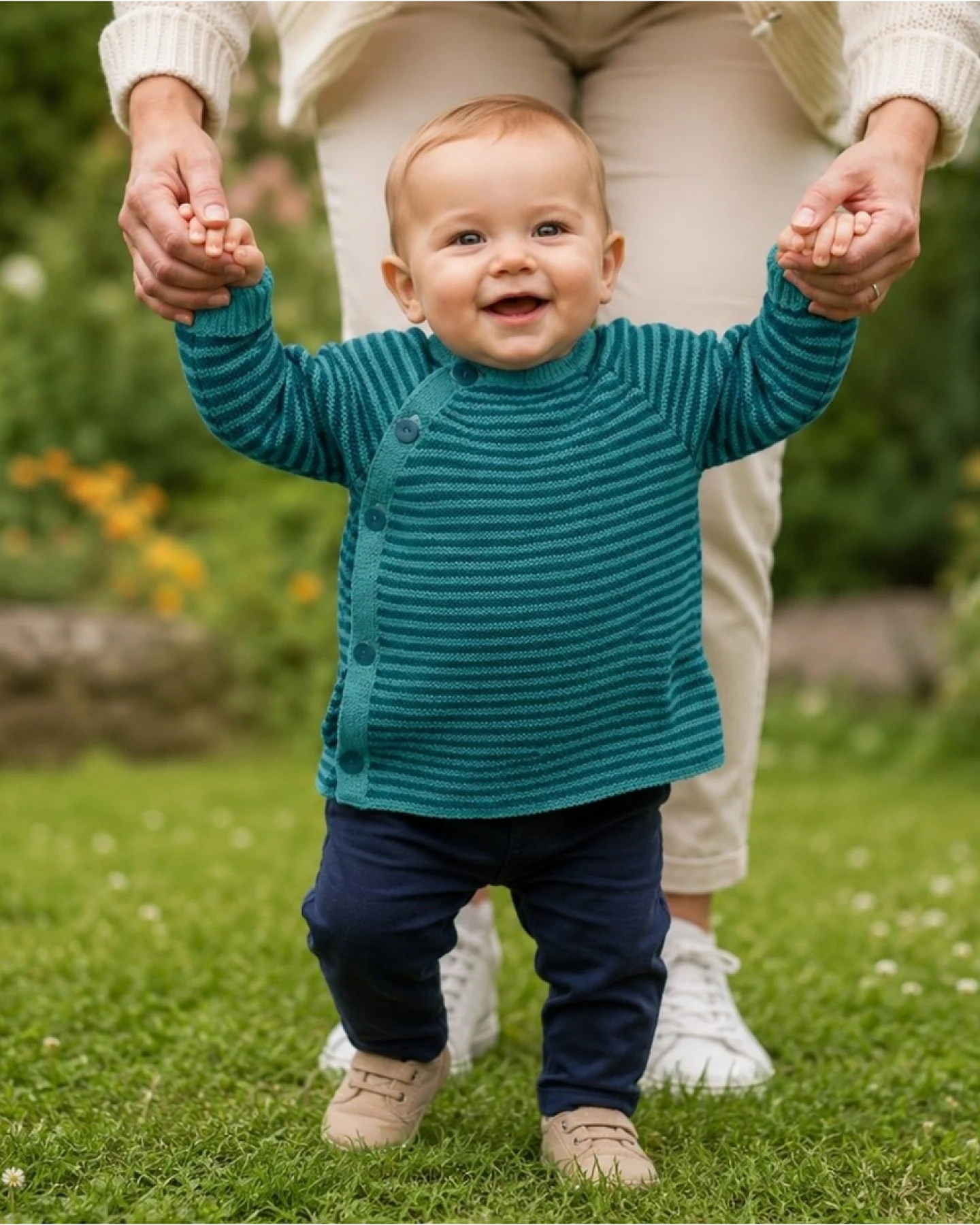 Baby Jacke Schlüttli Bio-Merinowolle karibik-geringelt Gr.50-56 – Ansicht 2