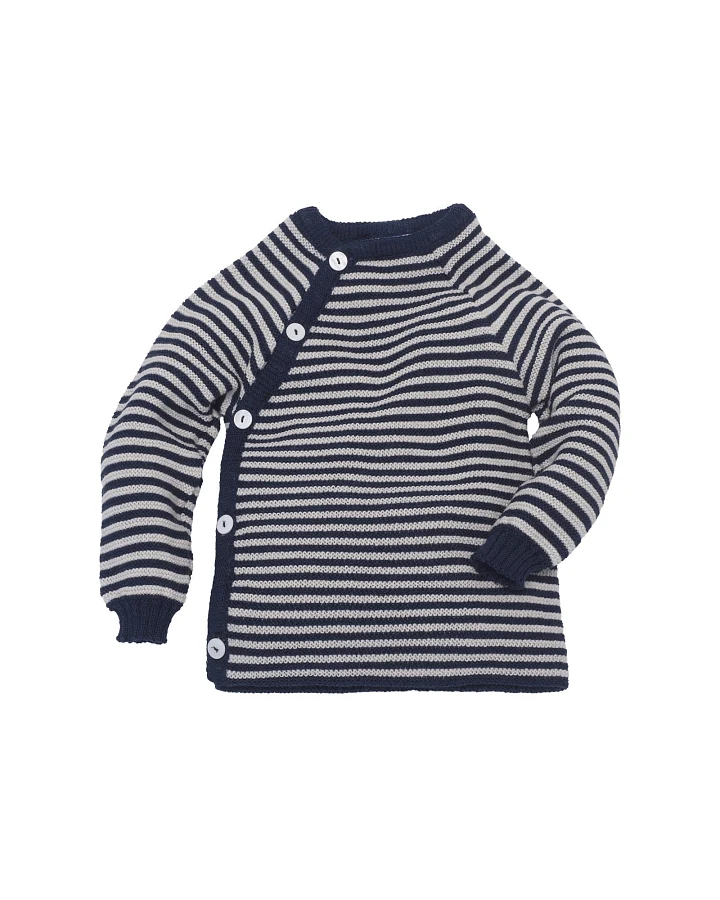 Baby Jacke Schlüttli Bio-Merinowolle marine-geringelt Gr.74-80