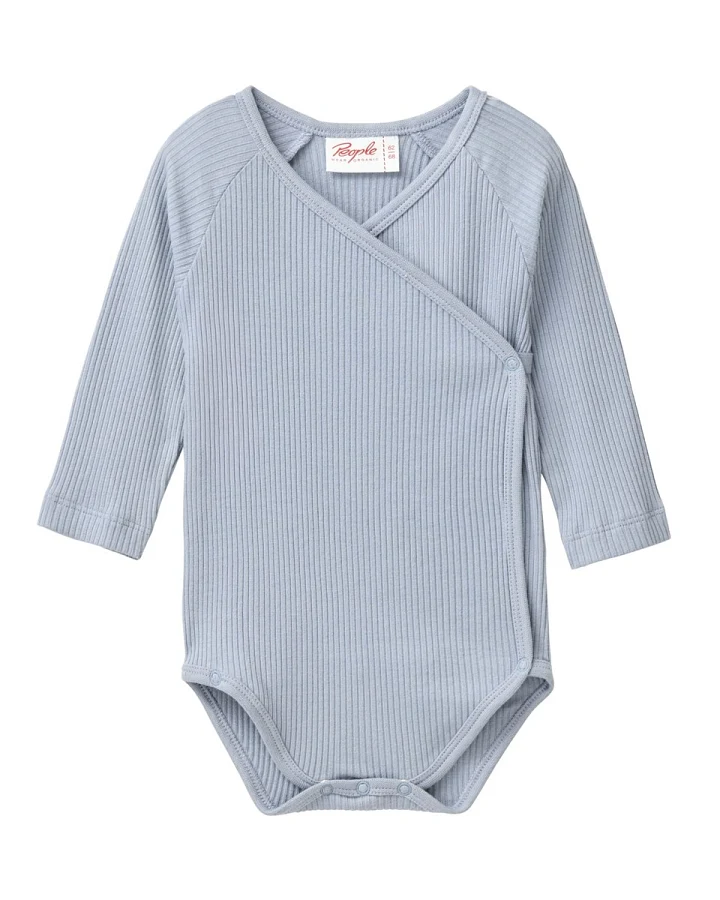 People Wear Organic Langarm-Wickelbody blaugrau Gr. 62/68
