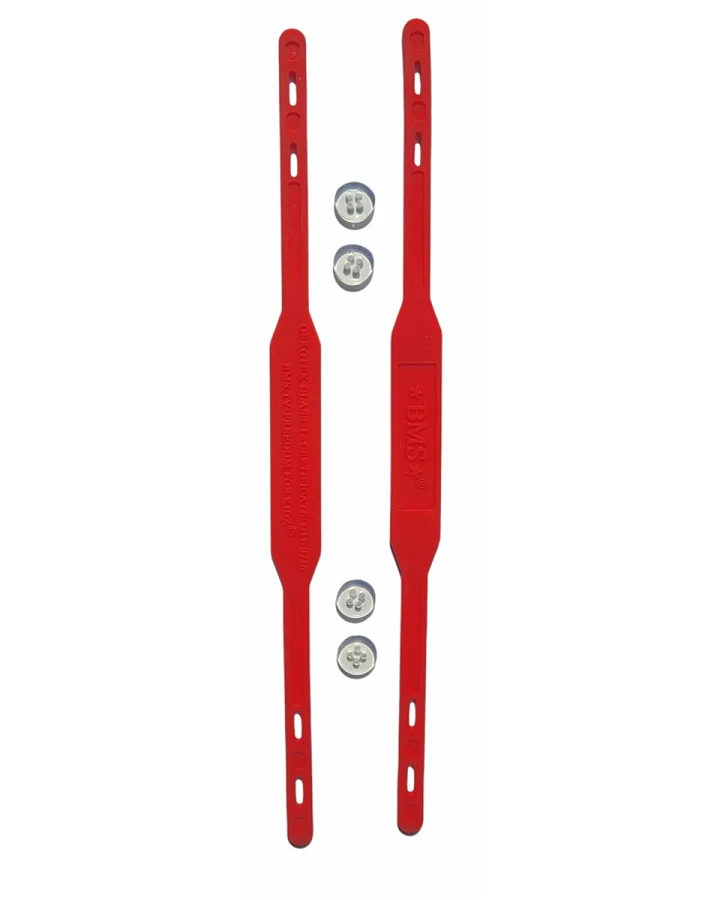 BMS Ersatz Fußstege für Regenhose Silicon Harbour Straps rot 2er Set, inklusive Knöpfe