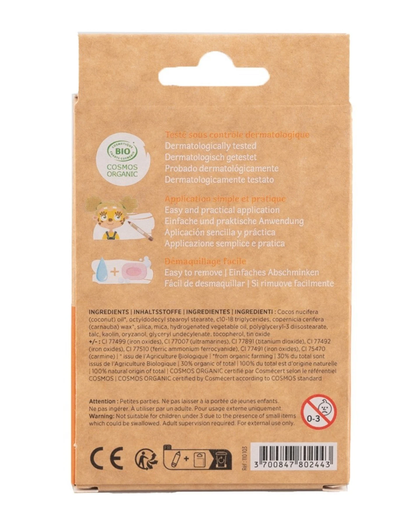 Kinder Bio Schminkstifte Set 6-teilig "Tierwelt" grün, orange, braun, gold, weiß, schwarz – Ansicht 2