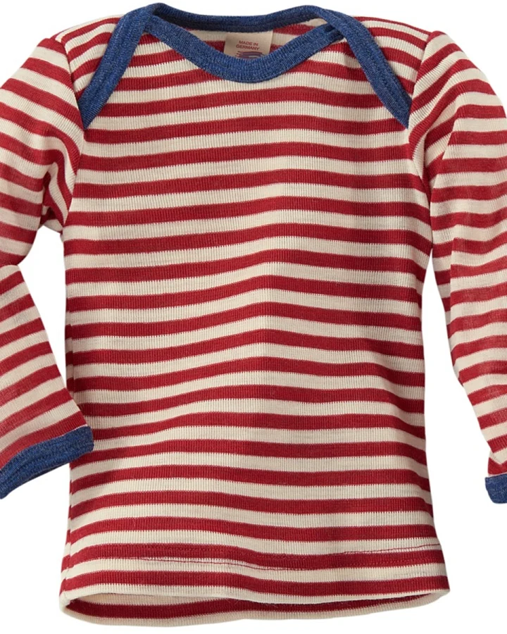 Engel Natur Baby Schlupfhemd Langarm Bio-Merinowolle rot-geringelt Gr.86/92