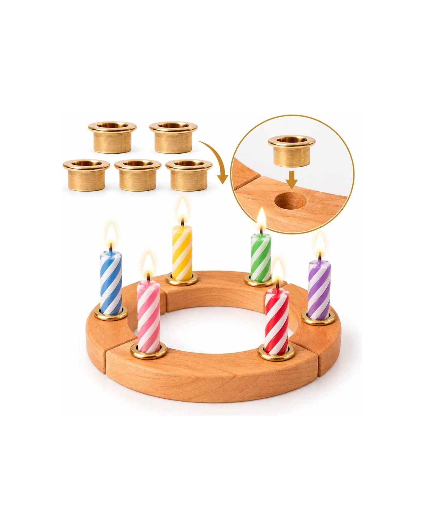Kerzenhaltertülle aus Messing 6er Set Durchmesser innen 1,4 cm, außen 2 cm – Ansicht 2