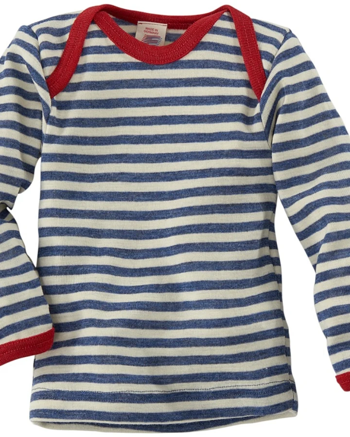 Engel Natur Baby Schlupfhemd Langarm Bio-Merinowolle blau-geringelt Gr.74/80