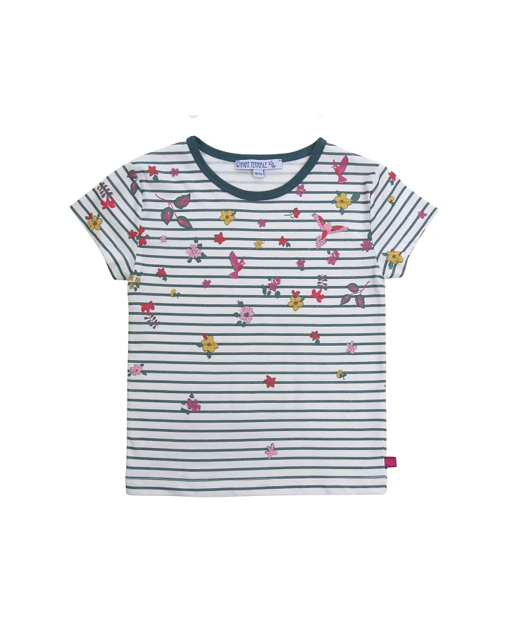 Shirt mit Streifen und Blumendruck white-sea green Gr. 98/104