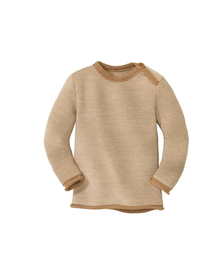 Disana Baby und Kinder Pullover Bio-Merinowolle melange-karamell-natur Gr. 86/92