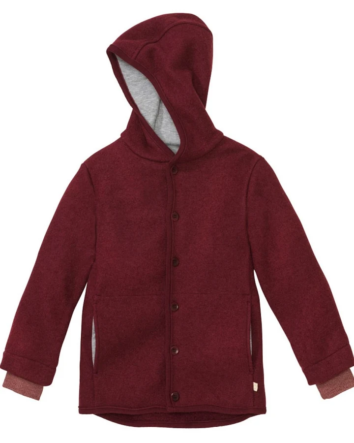 Disana Kinder Jacke mit Kapuze Bio-Merinowolle Walk cassis Gr. 98/104
