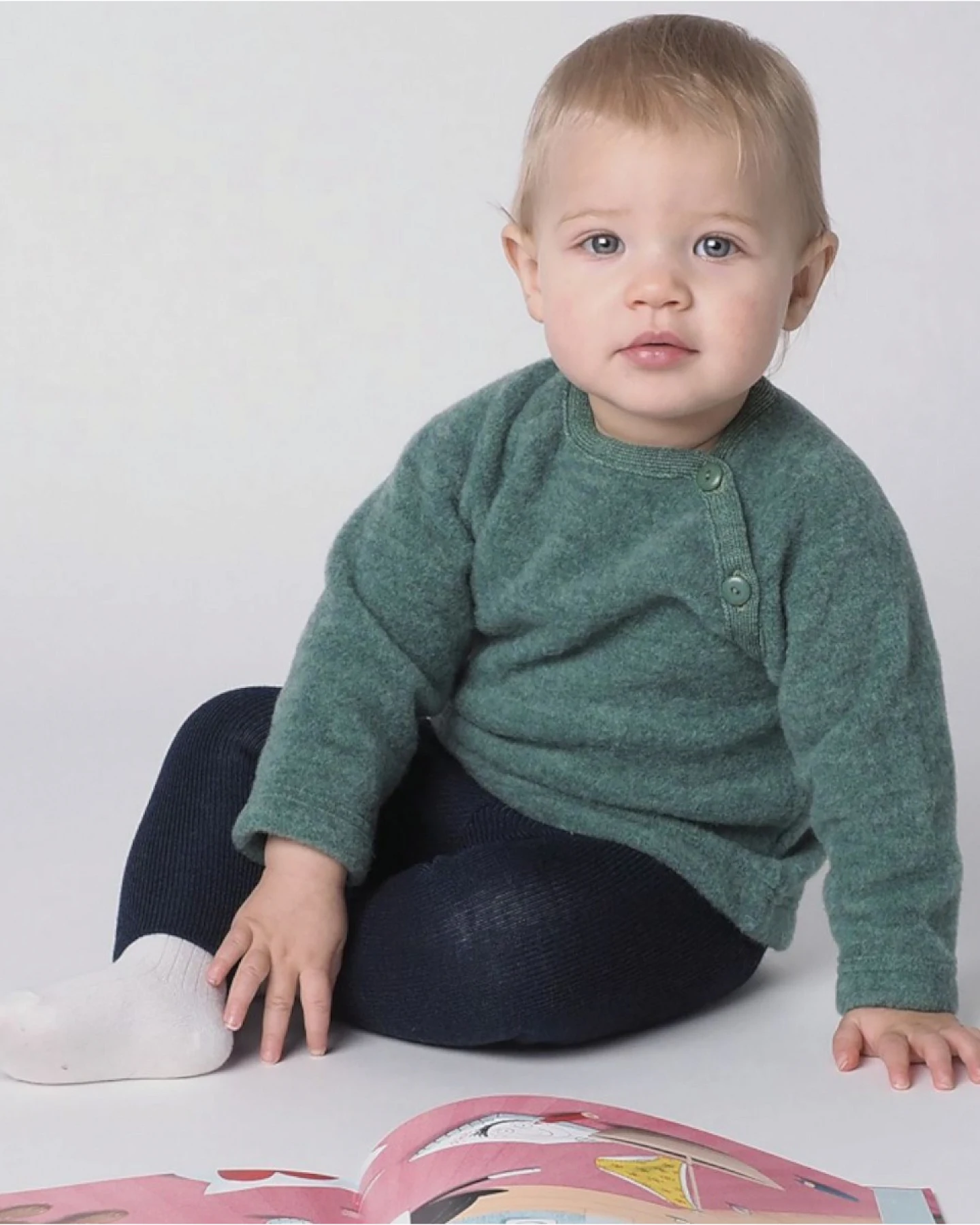 Baby und Kinder Pullover Bio-Merinowolle Fleece salbei Gr.86/92 – Ansicht 2