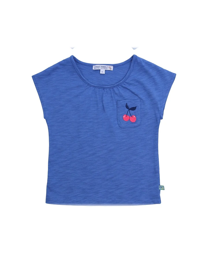 Top mit Kirschenstickerei sky blue Gr. 86/92