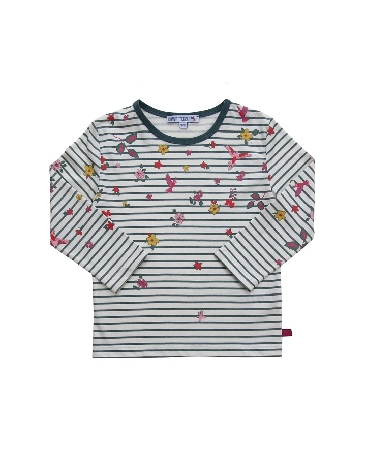 Langarmshirt Streifen-Blumendruck white-sea green Gr. 86/92