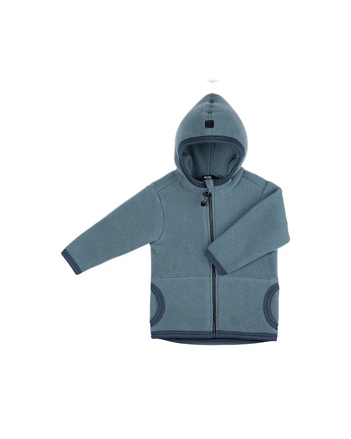 PURE PURE by Bauer Baby und Kinder Jacke mit Kapuze Bio-Merinowolle Fleece storm blue Gr.86/92