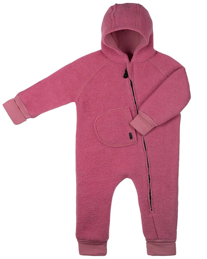 PURE PURE by Bauer Baby Overall mit Kapuze Bio-Schurwolle Walk dusty pink Gr.62/68
