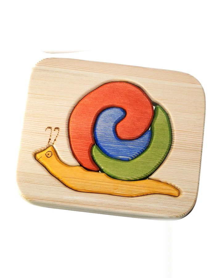 Holzpuzzle "Schnecke" aus massivem Kiefernholz, 5-teilig Maße 18 x 15 cm