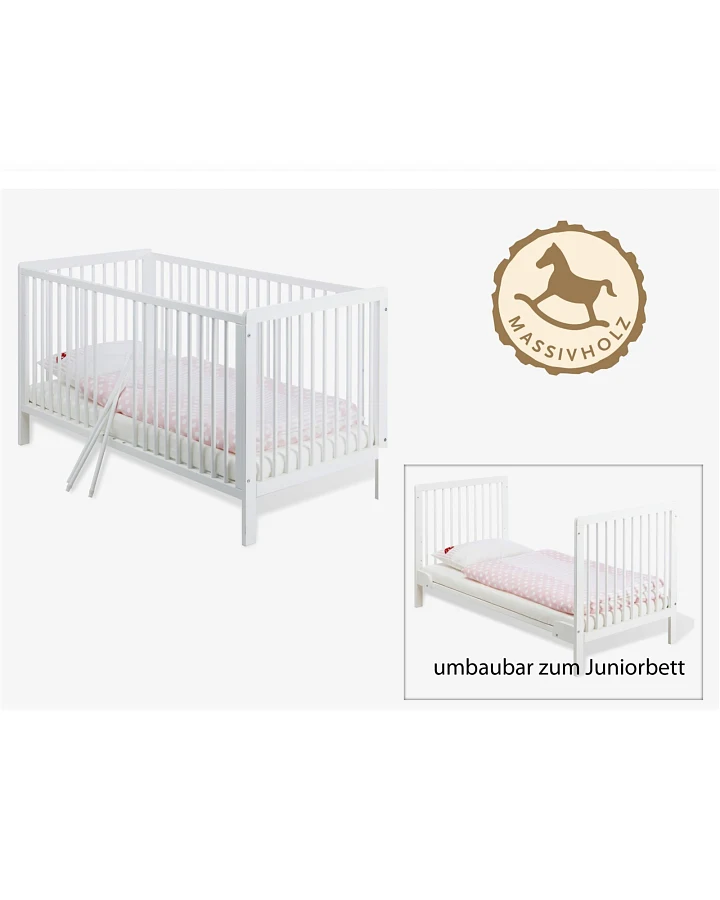 Pinolino Kinderbett, Buche massiv, weiß lackiert Liegefläche 70 x 140 cm