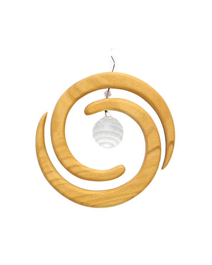 Helix aus heimischem Laubholz, Holzdeko mit Kristall Maße 13,5 x 13,5 x 1,2 cm