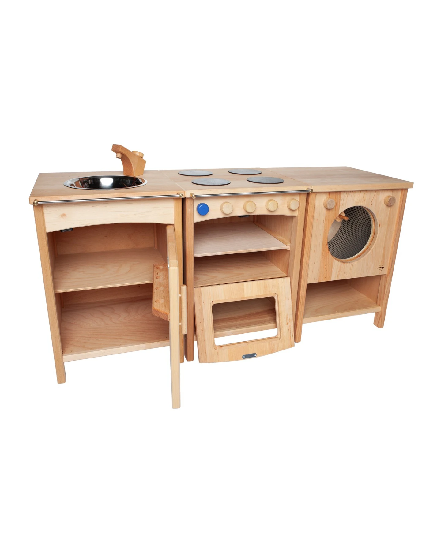 Kinderküche Set, Spüle, Herd, Waschmaschine, Erlenholz, geölt Maße je 50 x 35 x 35 cm – Ansicht 2