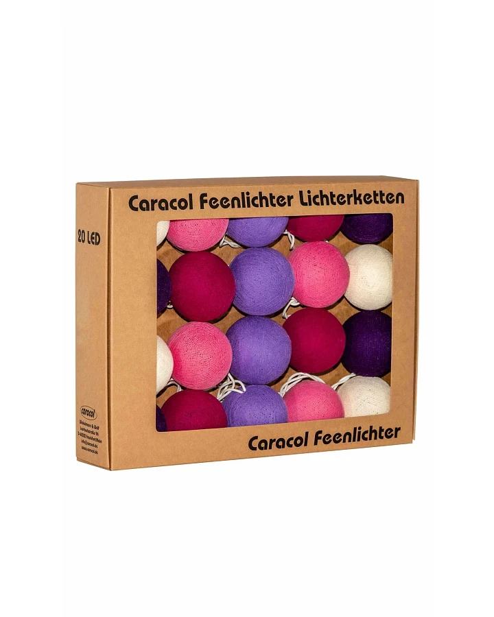 Kugel-Lichterkette 20 handgefertigte Kugeln, rosa-lila