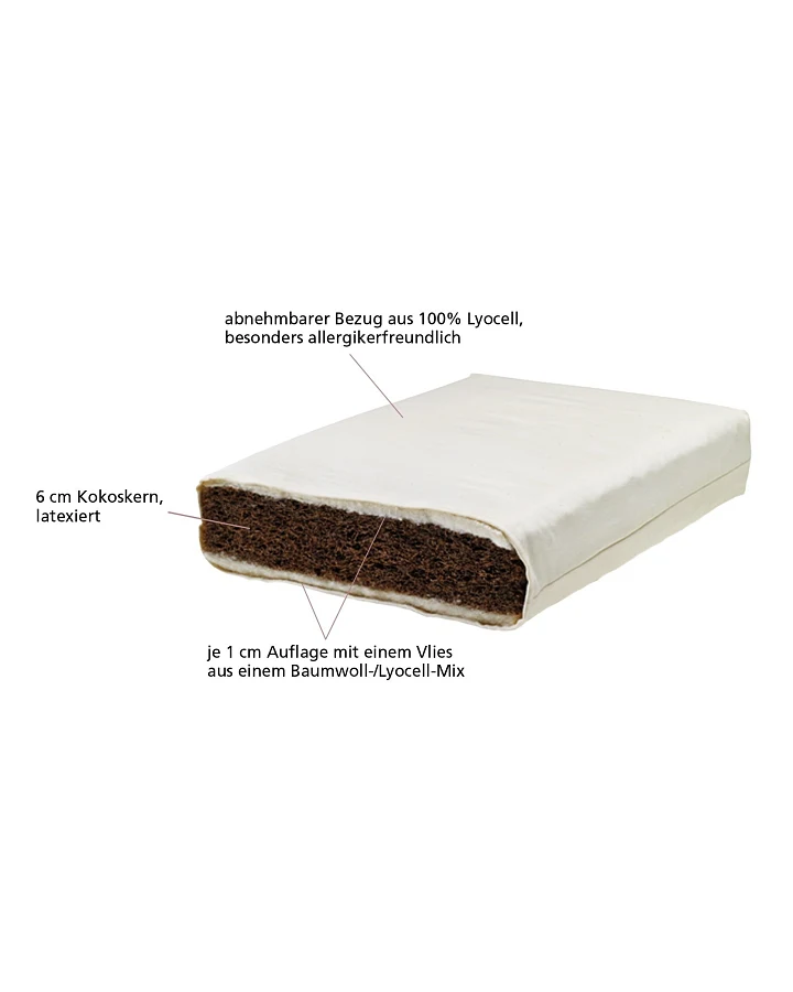 Lonsberg Kindermatratze 70x140 cm mit latexiertem Kokoskern Lyocellbezug abnehmbar