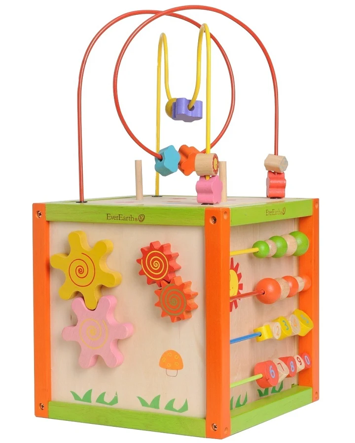 EverEarth 5-in-1 Garten Motorikwürfel aus Holz 25 x 25 x 25 cm