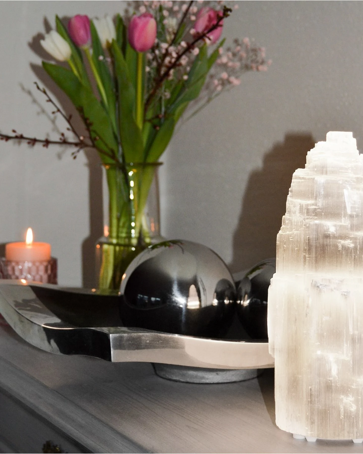 Selenit Kristall-Lampe weiß ca. 25 cm – Ansicht 2
