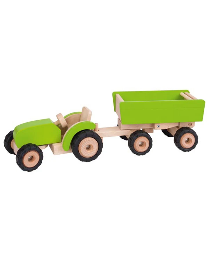 goki Großer Traktor mit Anhänger aus Massivholz 52 x 14,5 x 14 cm