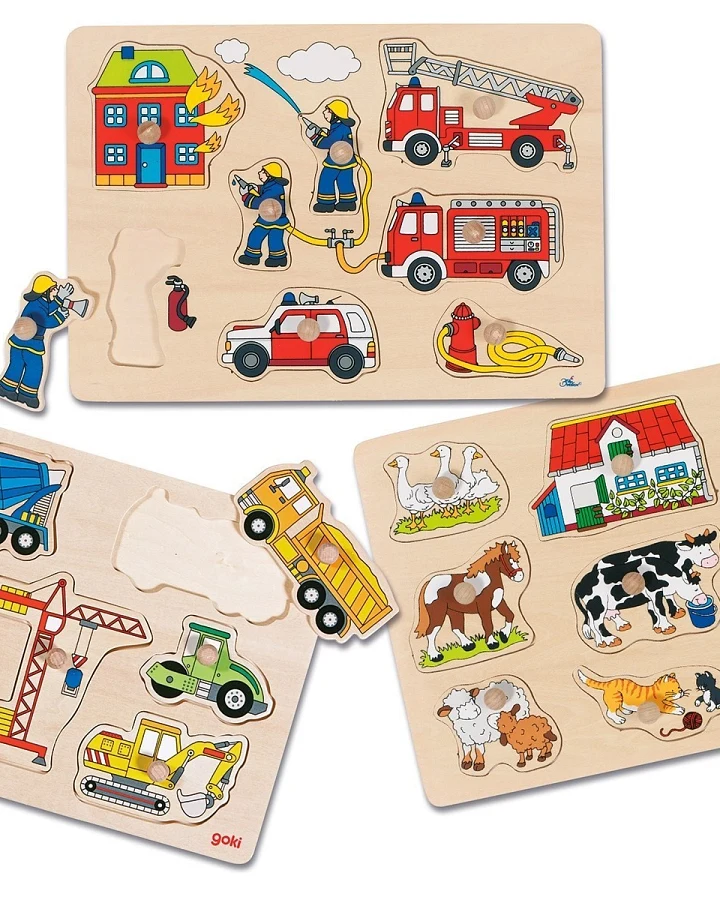 goki 3 verschiedene Steckpuzzle aus Holz Mit 7 und 8 Teilen