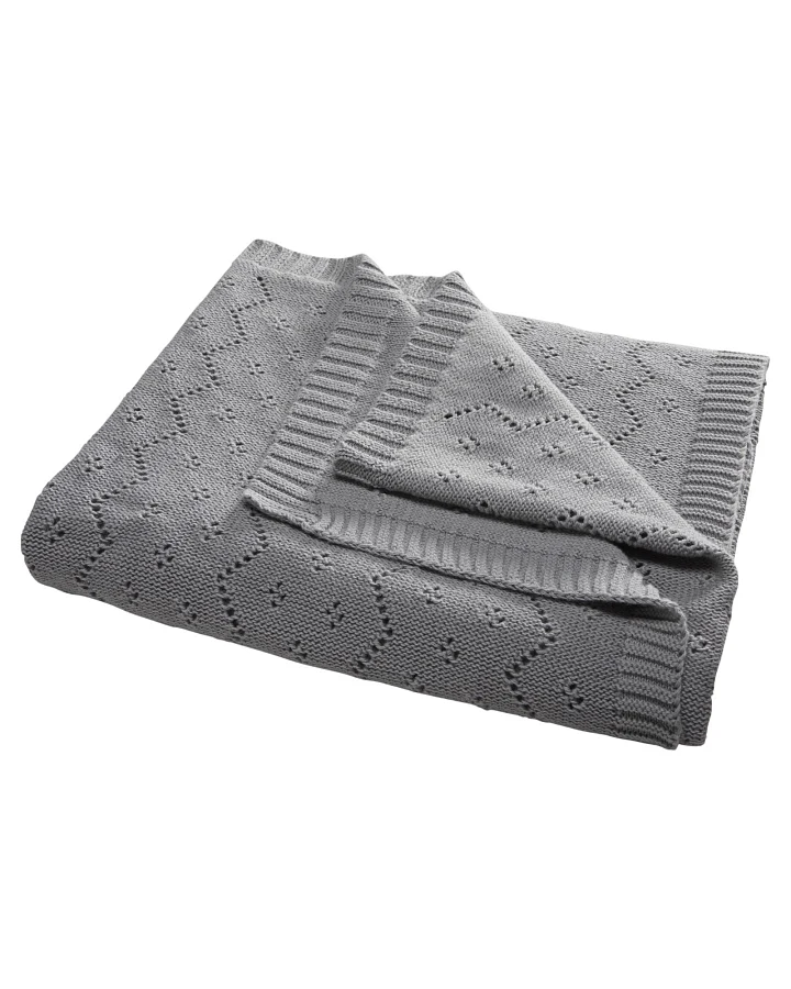 Babydecke Ajour Strick Bio-Baumwolle grey Maße 80 x 95 cm