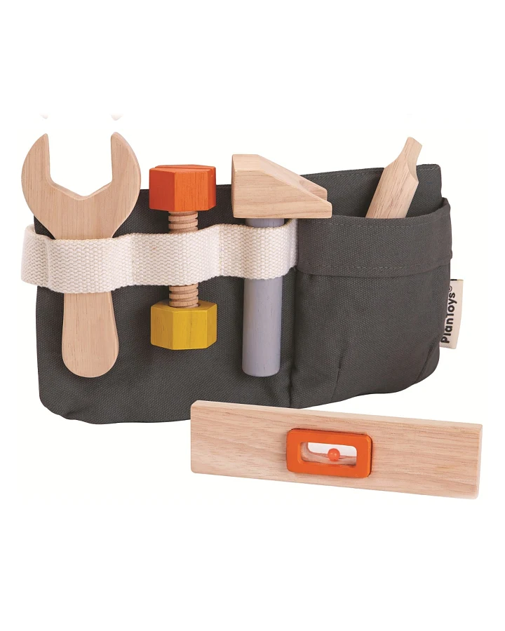 PlanToys Kinder Werkzeuggürtel mit Zubehör aus Kautschukholz Maße 23 x 12,5 cm