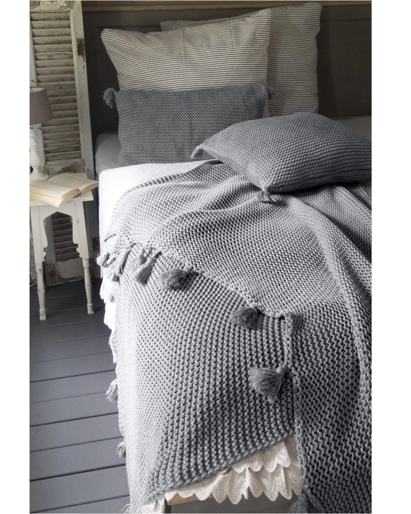 Kuscheldecke für Erwachsene Baumwolle stone lightgrey-melange Maße 150 x 200 cm – Ansicht 2