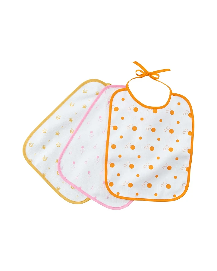 Lätzchen mit Bindebändern Bio Baumwolle 3er-Set orange-pink-gelb Maße 32 x 26 cm