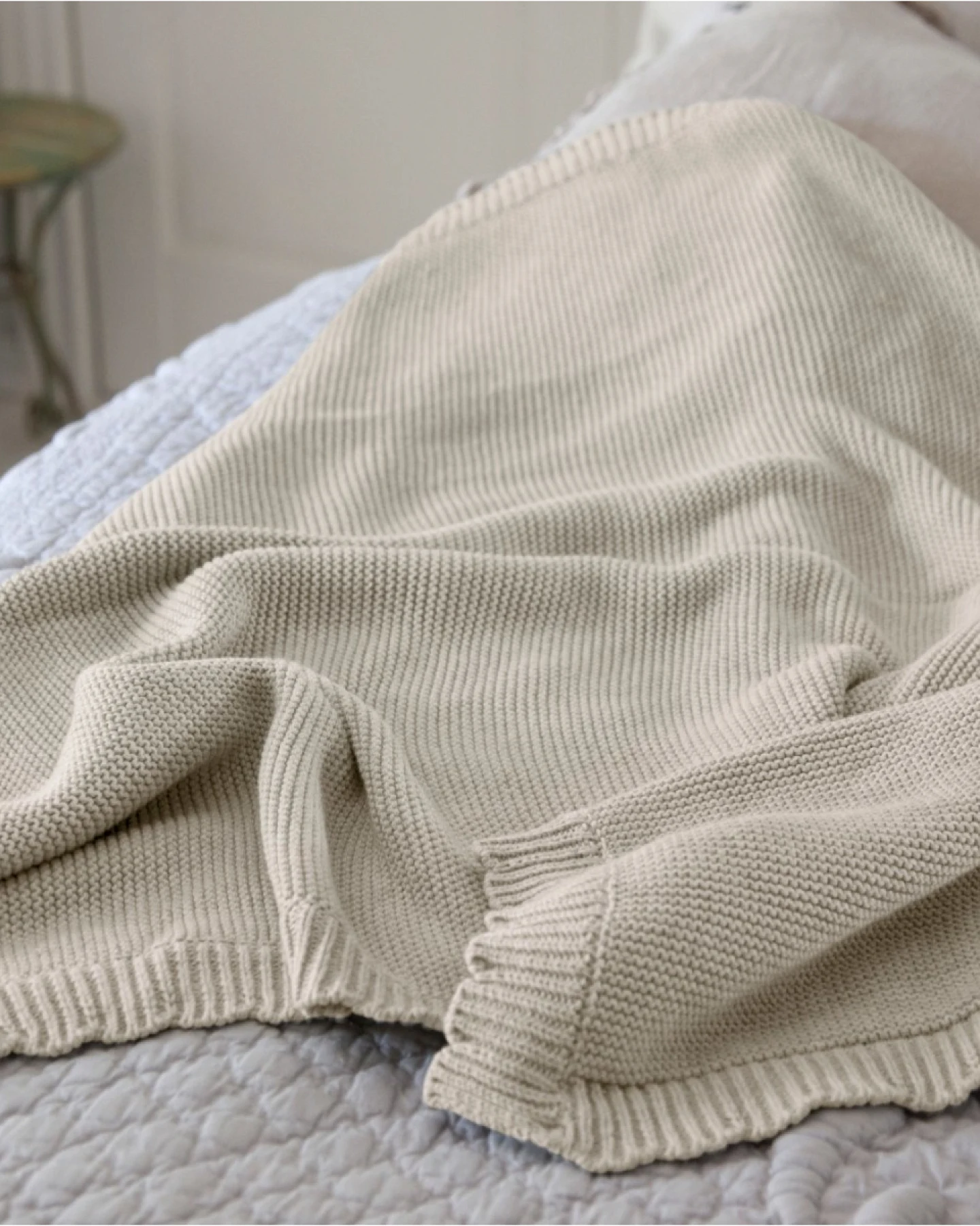 Babydecke Bio-Baumwolle Wellenkante light beige melange Maße 80 x 100 cm – Ansicht 2