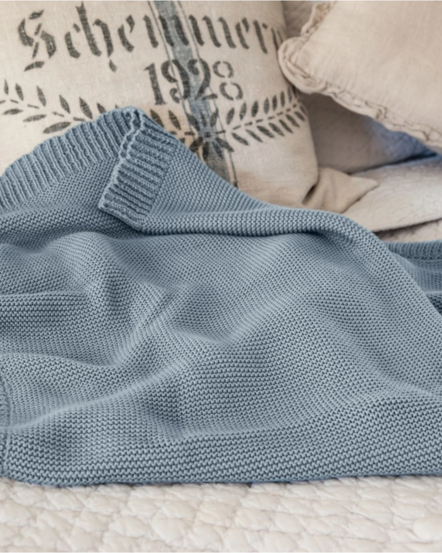 Babydecke Bio-Baumwolle Wellenkante graublau Maße 80 x 100 cm – Ansicht 2