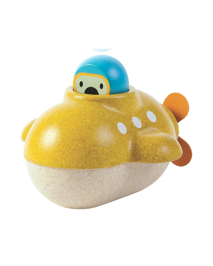 Produktseite: PlanToys Badewannenspielzeug U-Boot aus recyceltem Kautschukholz Maße 9,8 x 12,4 x 6 cm