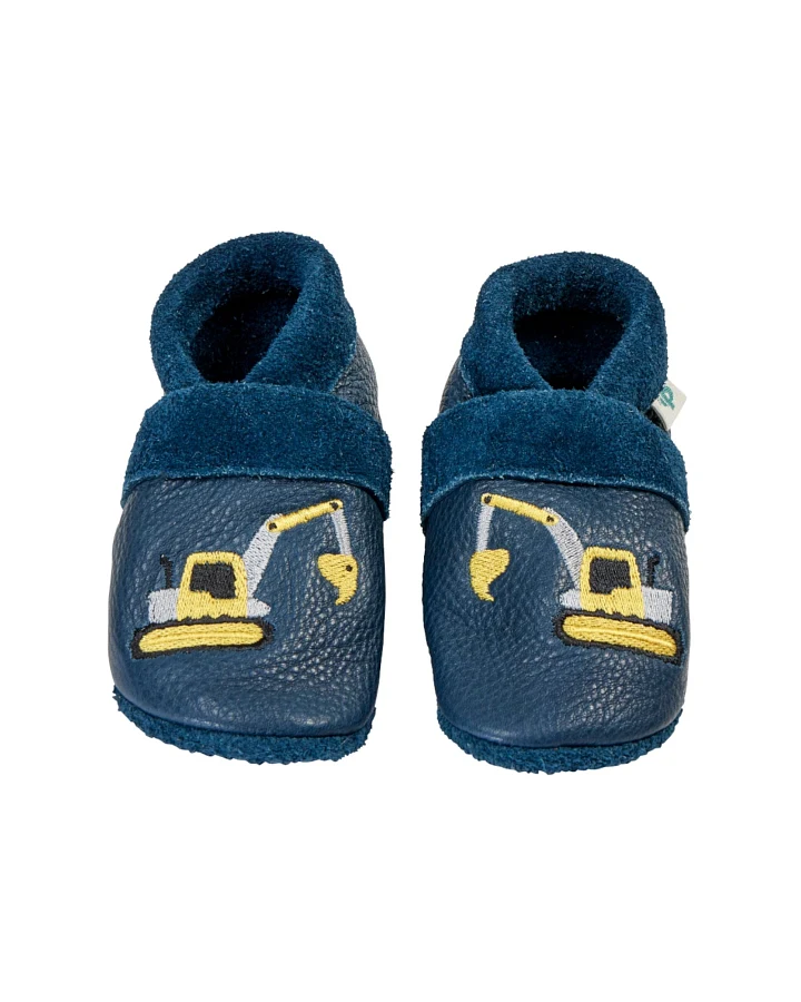 Baby und Kinder Hausschuhe Krabbelschuhe Ecopell Leder Bagger blau Gr. 18/19