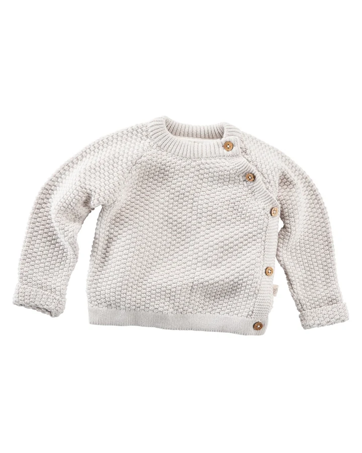 Baby Jacke Perl-Strick Bio-Baumwolle hellgrau melange Gr.62/68