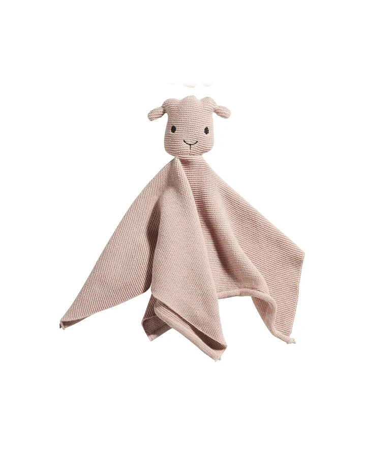 Baby Schnuffeltuch mit Rassel Strick Bio-Baumwolle rose Maße 35 x 35 cm