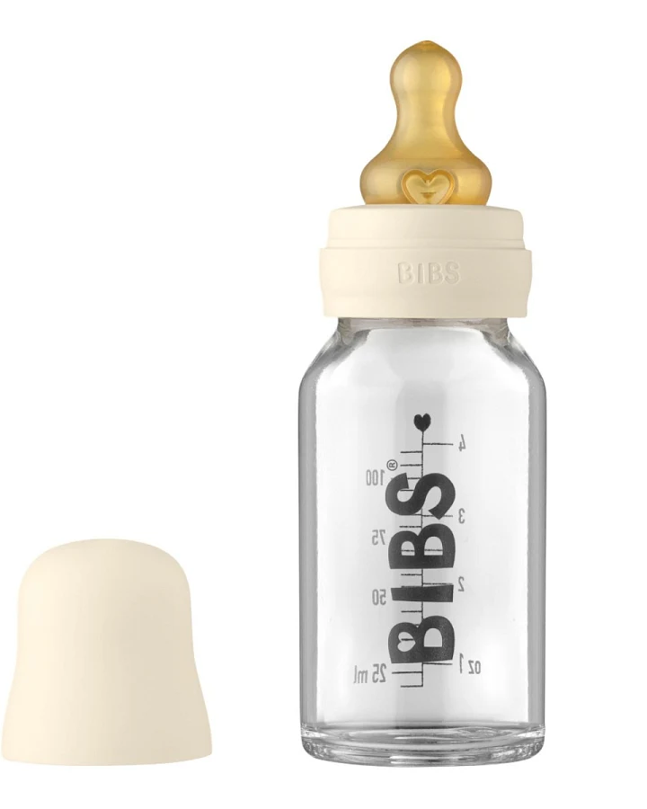 BIBS Babyflasche aus Glas im Komplett-Set Ivory 120 ml